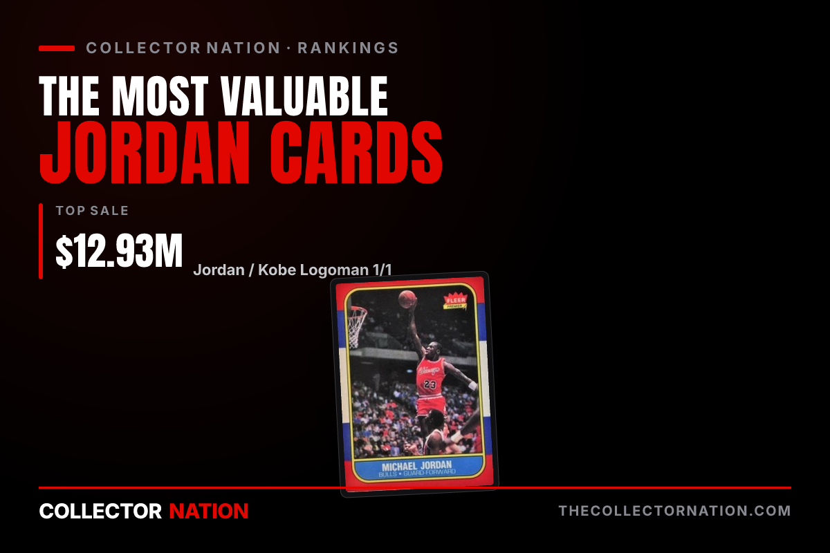 Collector Nation ranking of the most valuable Michael Jordan cards, featuring his 1986 Fleer rookie.