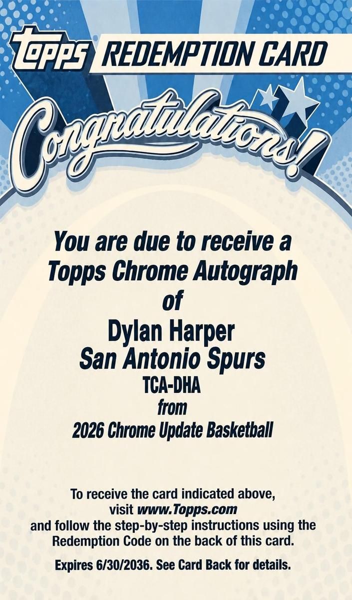 2025 2025-26 Topps Chrome Update Series Basketball Dylan Harper Topps Chrome Autographs Checklist #TCA-DHA