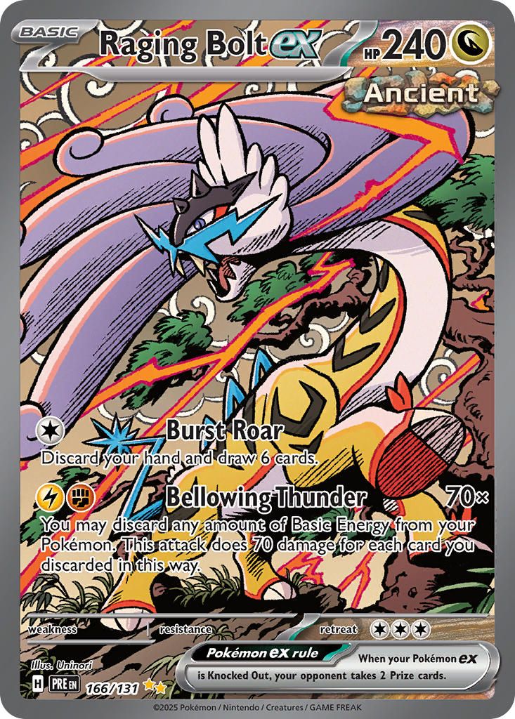2025 Pokemon Scarlet & Violet Prismatic Evolutions Raging Bolt EX #166