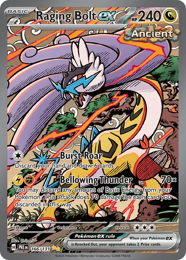 2025 Pokemon Scarlet & Violet Prismatic Evolutions Raging Bolt EX #166